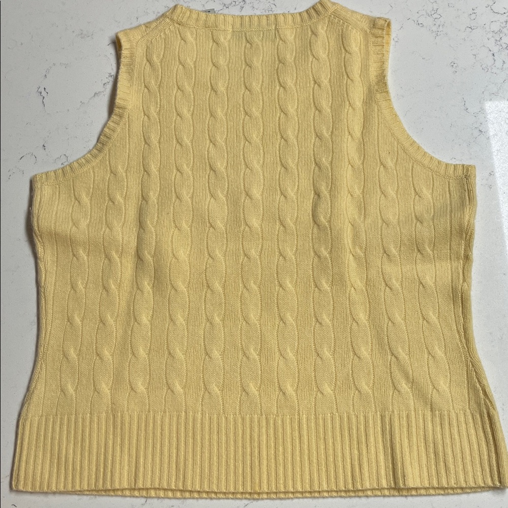 Lord and Taylor 100% Cashmere Soft Yellow Cable Knit Sleeveless Top - Picture 3 of 3